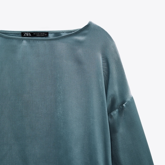 NWT ZARA | Satin Effect Drawstring Blouse - Picture 3 of 6